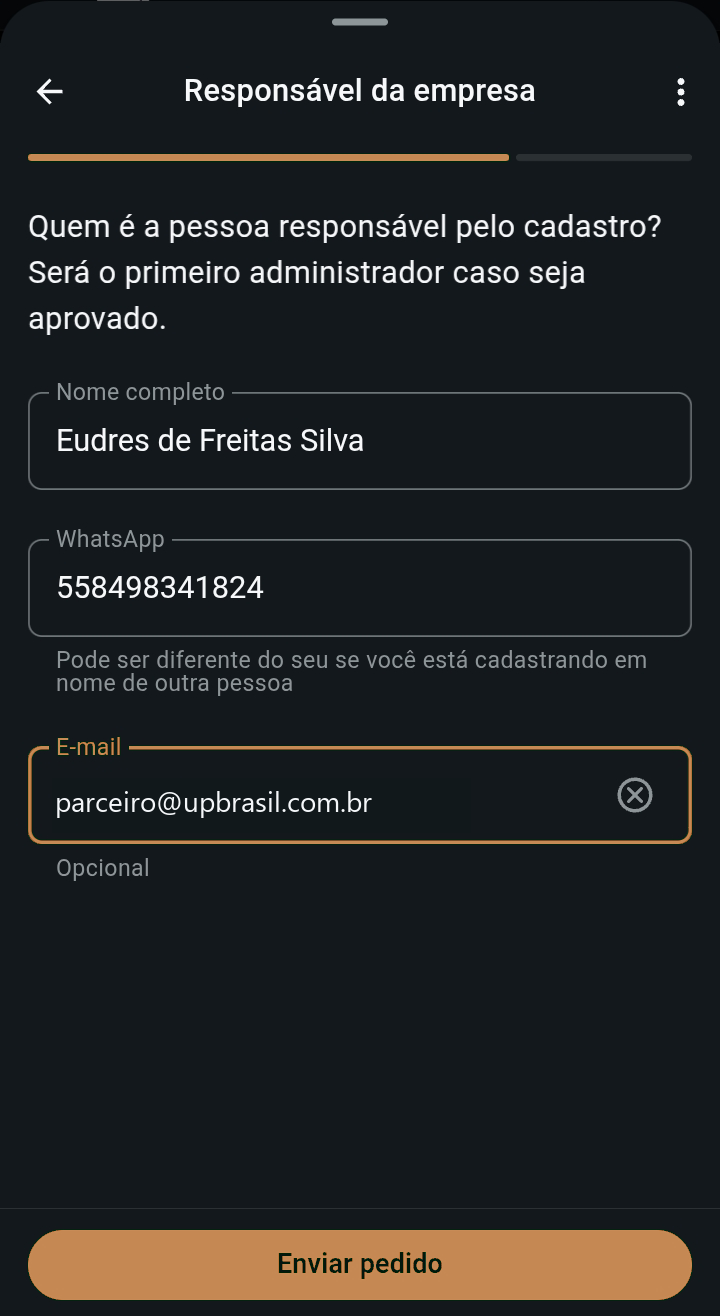 WhatsApp responsável da empresa